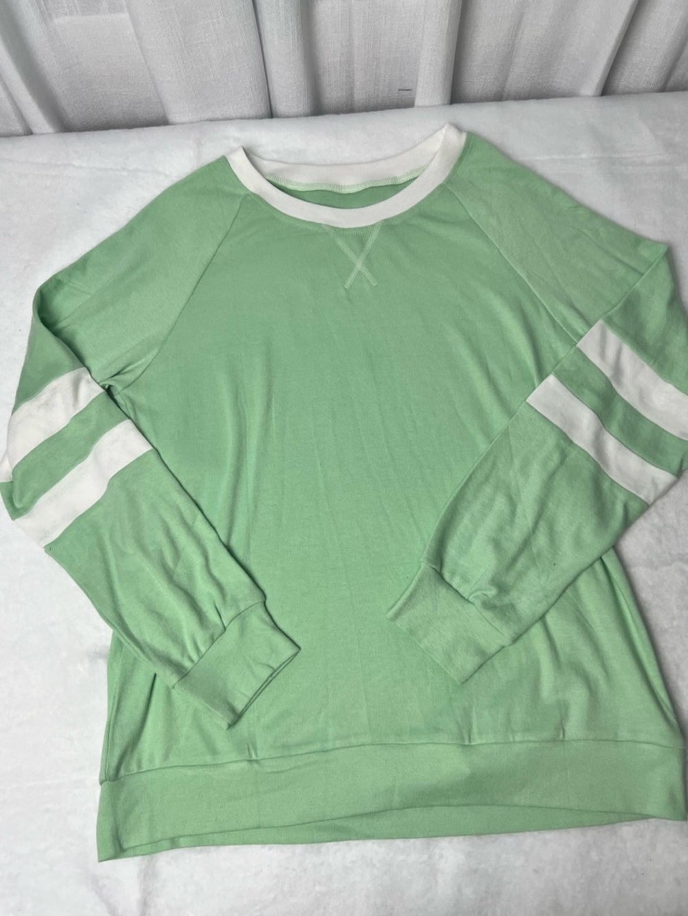 Mint Green Striped Sweatshirt Contrast Sleeve Detail Y2K Retro Size S - NWT